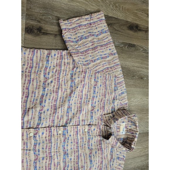 Reyn Spoon Men's L Beige Geometric Pattern Casual Button Shirt Short Sleeve - Picture 2 of 8